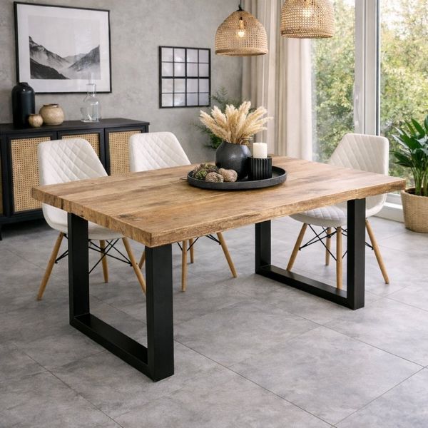 Esstisch CRAFT 160x80cm Mango natur Massivholz Metall Kufengestell Industrial Design