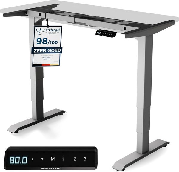 Desktronic Elektrisch Höhenverstellbarer Schreibtischgestell HomePro, Grau, mit Memory-Funktion, Anti-Kollisions Technologie, USB-A und USB-C-Ladeanschlüssen