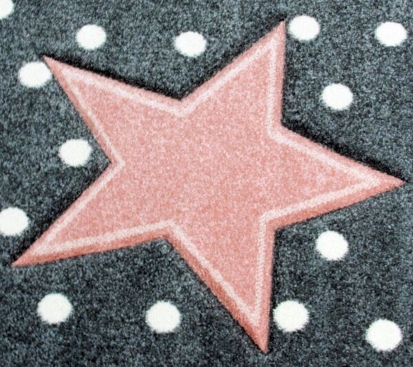 Carpetia Kinderteppich Kinderteppich Babyteppich rund Mädchen mit Stern rosa creme grau, rund, Höhe: 13 mm