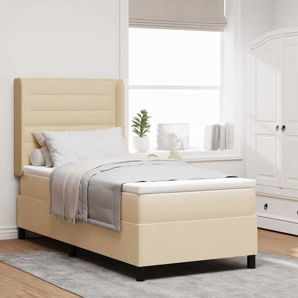 vidaXL LED Boxspringbett mit Matratze Creme 100 x 200 cm Stoff 3343432