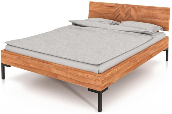 Bett Seiba 2 Kernbuche massiv 160x200 mit Holzkopfteil und Metallbeinen