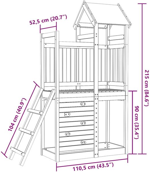 vidaXL Spielturm Braun 110,5 x 52,5 x 215 cm Massives Kiefernholz 3417181 Bild 7