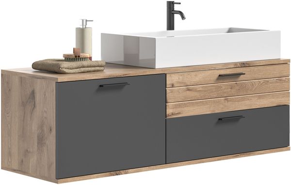 Xonxo 'Mason' Waschtisch inkl. Waschbecken, Spanplatte / MDF, 140 x 62 x 46 cm, Natur / Grau