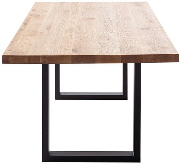 Lomadox Esstisch DEWEY-06, 160x90 cm, Wildeiche massiv geölt, schwarzes Metallgestell in U-Form
