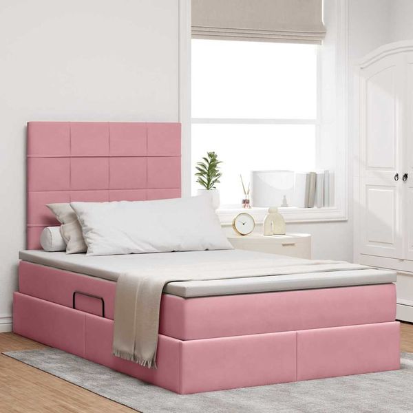 vidaXL Bett mit Stauraum und LED mit Matratze Rosa 120 x 200 cm Samt 3372662