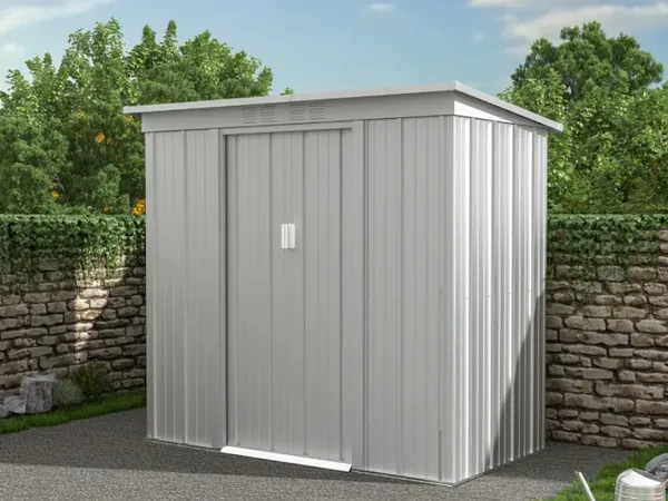 Vente-unique - ACAMAR Gartenhaus Metall Grau - B 103 cm x H 180 cm x L 191 cm