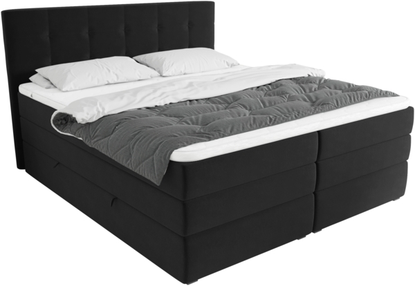 99rooms Dante Boxspringbett Velours KRONOS Schwarz Taschen-Federung 140x200 cm Bild 4