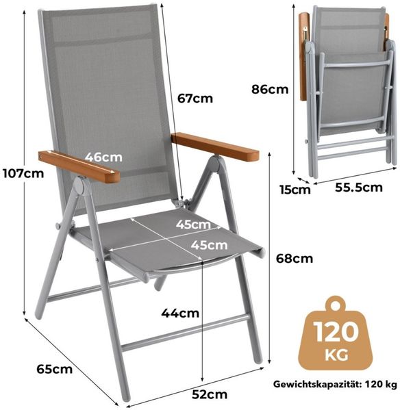 TLGREEN Gartenstuhl Hochlehner, 2/4er Set Balkonstuhl,Klappstuhl,Campingstühle (2 St), klappbar, 7-Fach verstellbare, wetterfest, aus Aluminium, Bis 120kg