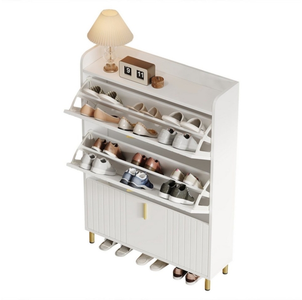 OKWISH Schuhschrank Schuhregal Schuhkipper Schmal (Schuhkommode, 1-St, mit 3 Klappen, 6 Fächern) Verstellbar, Anti-Kipp-Vorrichtung