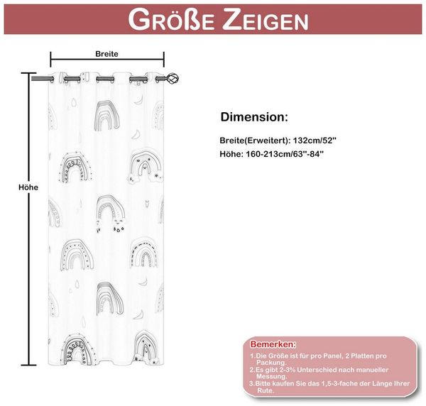 BTTO V&G Gardine Kindergardine mit Ösen,Blickdichte Thermo Vorhang mit Regenbogen (2 St), abdunkelnd, 95 % Verdunkelungsvorhänge,für Kinderzimmer,Wohnzimmer,Schlafzimmer