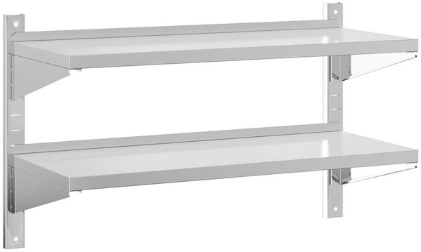 Wandregal, Hängeregal mit 2 Böden 100x40x60 cm Silbern Edelstahl de6157