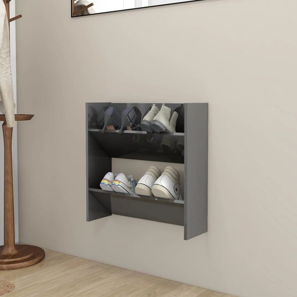 vidaXL Wand-Schuhschrank Hochglanz-Grau 60x18x60 cm Holzwerkstoff 806738