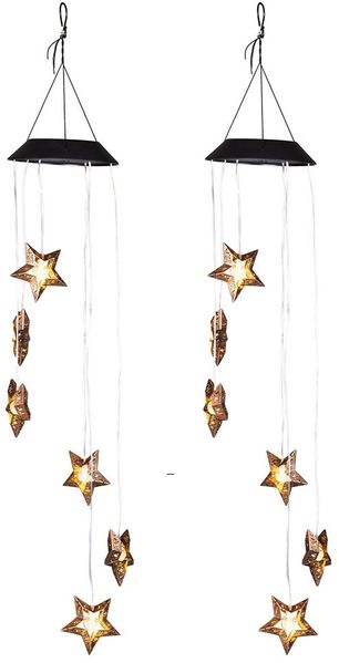 2x LED Solarwindspiel, Hängeleuchte, Sterne, H 70 cm