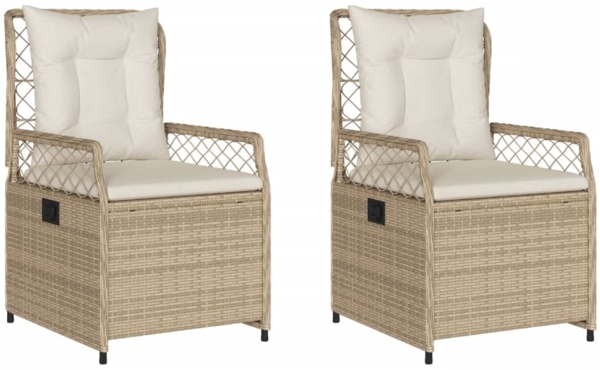 vidaXL Gartensessel 2 Stk. Verstellbar Beige Poly Rattan 368665