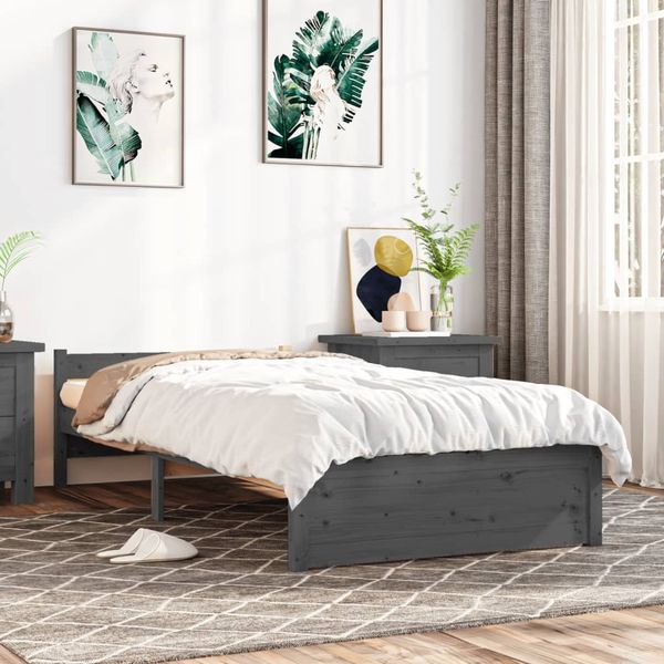vidaXL Massivholzbett Grau 75x190 cm 2FT6 Small Single [815006]