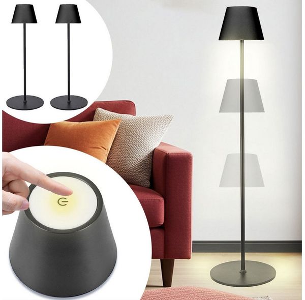 shop'n smile ideoon LED Stehlampe 4W Dimmbare Stehlampe Höhenverstellbar 50/90/130cm Akkubetrieb IP54, LED, (2700K) warmweiß, ca. 10 Std. Akkulaufzeit, 2700K LED-Licht, Lampenkopf Ø14 cm x H10 cm
