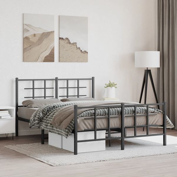 vidaXL Bettgestell mit Kopf- und Fußteil Metall Schwarz 135x190 cm 355578