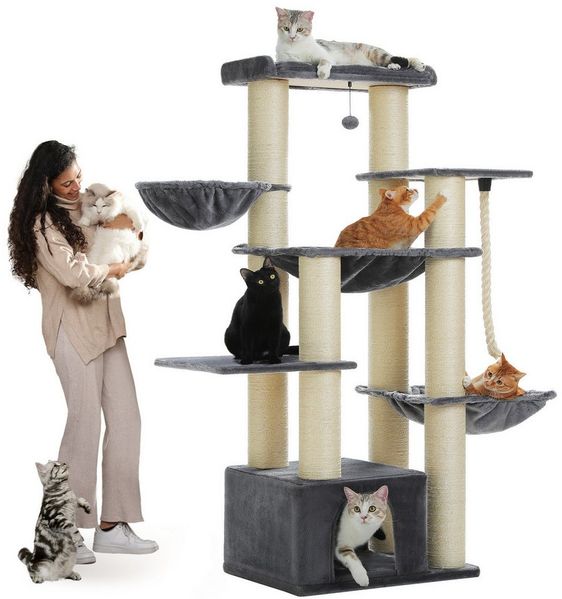 PETEPELA Kratzbaum Kratzbaum größe Katzen stabil mit 13 Sisalpfosten(11cm), Großer Sitzstange, Höhle, Körben, Kratzbaum XXL 169 cm