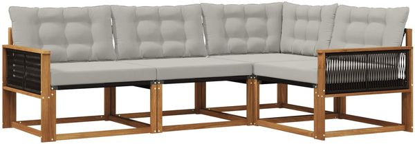vidaXL Outdoor-Sofagarnitur mit Kissen 4 pcs Natürlich und Hellgrau 3381391