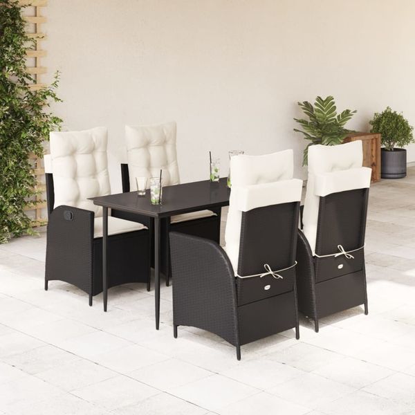 vidaXL 5-tlg. Garten-Essgruppe mit Kissen Schwarz Poly Rattan 3213157