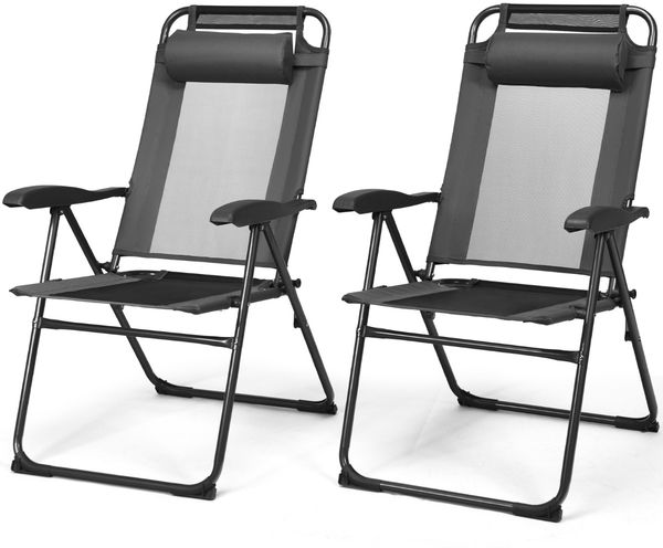 2 Klappbare Liegestühle für die Terrasse 71 x 58,5 x 101,5 cm Grau