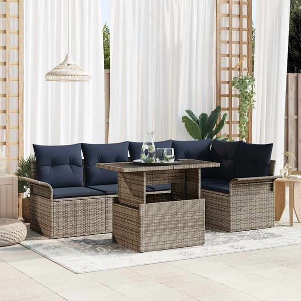vidaXL Gartensofa-set mit Kissen 6 pcs Grau Poly-Rattan 3348291