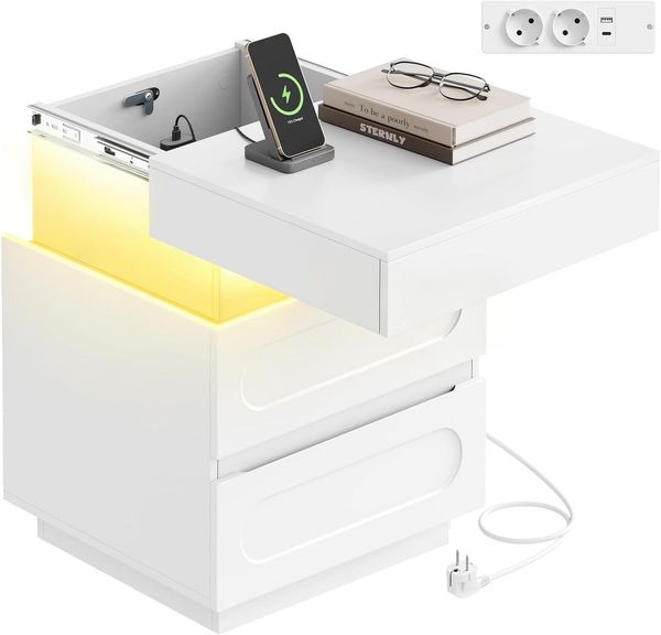 Woltu Nachttisch (1-St), mit Ladefunktion und LED-Beleuchtung 45 x 58 x 40 cm