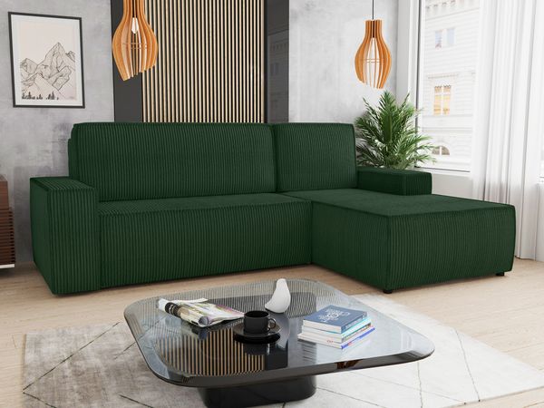 Ecksofa Totti L mit Schlaffunktion und Bettkasten - Cord Stoff - L-Form Couch, Polstersofa, Schlafsofa, Sofagarnitur (Grün (Poso 014) Seite: Rechts)