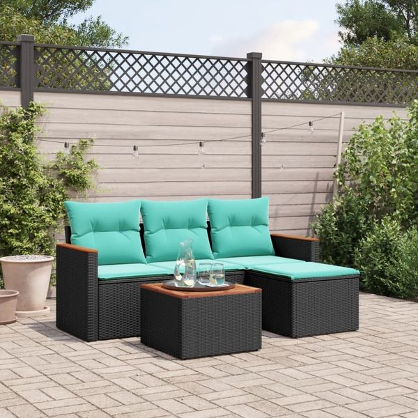 vidaXL 5-teiliges Gartensofa-Set mit Kissen, schwarzes Polyrattan 3225910