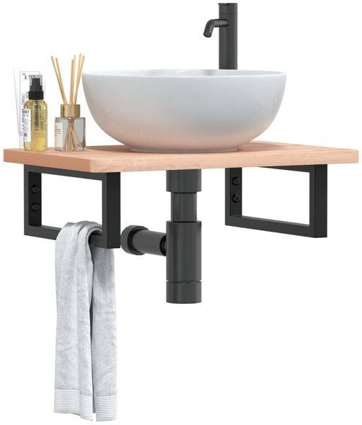 vidaXL Waschbeckenregal Wandmontage Stahl und Massivholz Buche 3302357