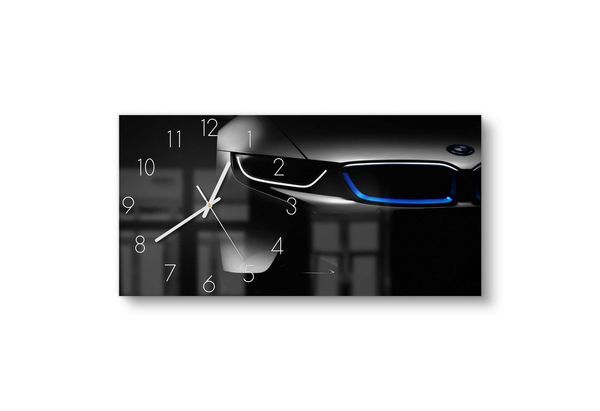 DEQORI Wanduhr 'BMW i8 Frontalaufnahme' (Glas Glasuhr modern Wand Uhr Design Küchenuhr)