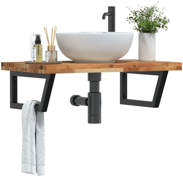 vidaXL Waschbeckenregal Wandmontage Stahl und Akazienholz 3302859