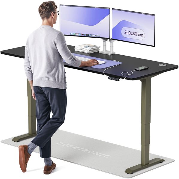 Desktronic HomePro Elektrisch höhenverstellbarer Schreibtisch 200x80 cm Grün/Schwarz mit Memory-Funktion, Anti-Kollisions Technologie, USB-A und USB-C-Ladeanschlüssen