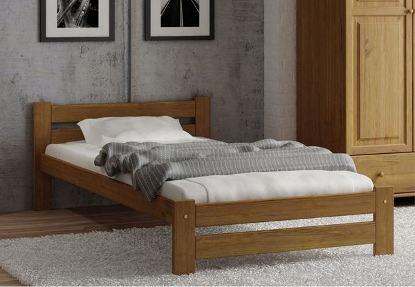 Home Collective Holzbett aus Massivholz Kiefer, mit abgeschrägten Kanten & verstärkter Mitte (Bettgestell, Einzelbett, Naturholz Stabil & Langlebig), 205x102x58.5 cm, Eiche