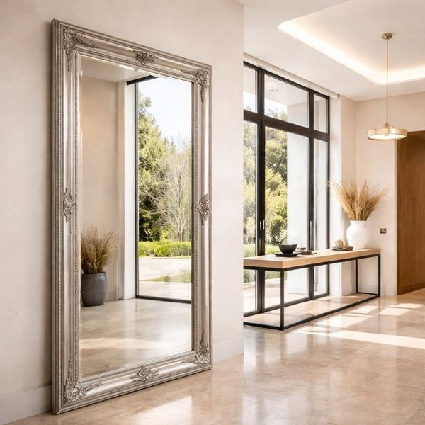 Spiegel EVE ca. 180x100cm Antik-Silber Barock Wandspiegel Holzrahmen Facette