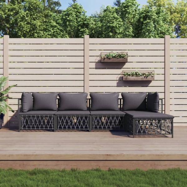 vidaXL 5-tlg. Garten-Lounge-Set mit Kissen Anthrazit Stahl 3186865