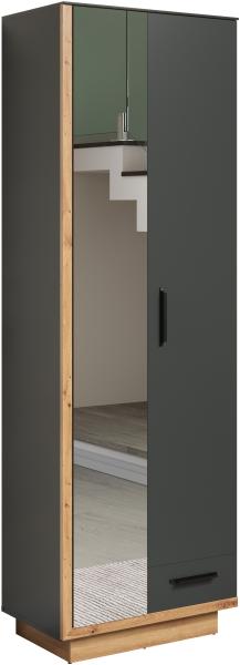 Garderobenschrank Synnax in grau und Eiche Evoke mit Spiegel 65 x 198 cm