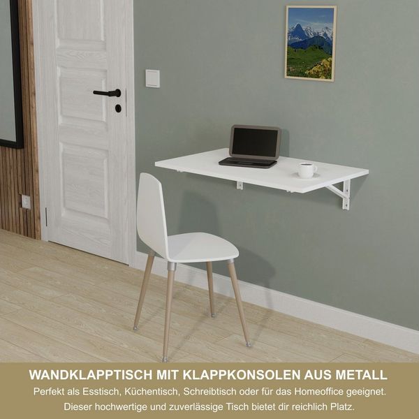 KDR Wandklapptisch 80x50 cm Weiß – Klappbarer Tisch zur Wandmontage – als Esstisch, Schreibtisch, Küchentisch oder Arbeitsplatz – Platzsparend & vielseitig einsetzbar Bild 2
