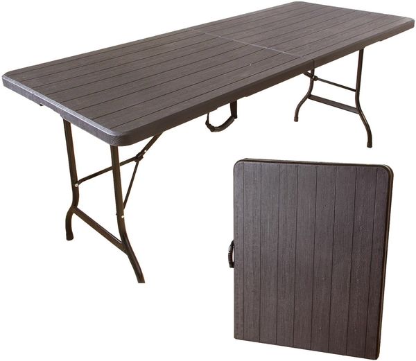 Gartentisch in Holzoptik braun, Klapptisch 180x75 cm, Buffettisch bis 150 kg belastbar