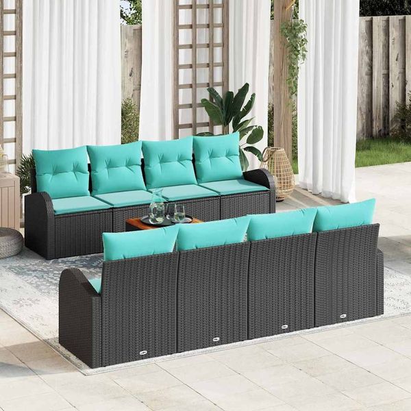 vidaXL Gartensofa-set 9 pcs Schwarz und Türkis Poly-Rattan 3356226
