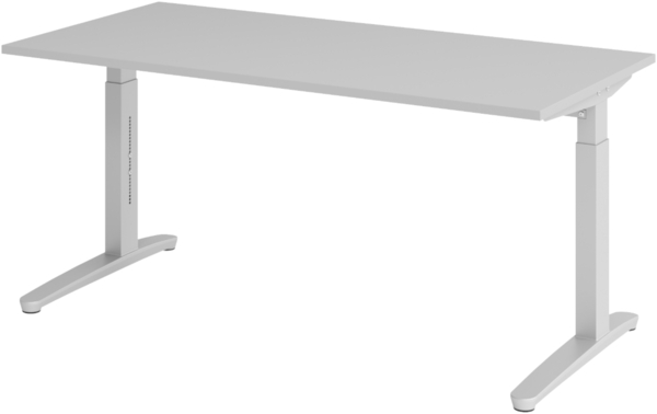 bümö manuell höhenverstellbarer Schreibtisch 160x80 in grau, Gestell in silber - PC Tisch höhenverstellbar & groß, höhenverstellbarer Tisch Büro, großer Computertisch verstellbar, X16-5-SS