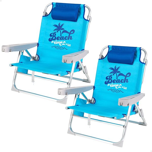 AKTIVE Set mit 2 Klappstühlen, Verschiedene Positionen für Strand, Garten, Terrasse oder Camping, 5 Positionen, 53 x 58 x 80 cm, inklusive Tasche, Untersetzer, Kippschutz, Tragkraft 110 kg,