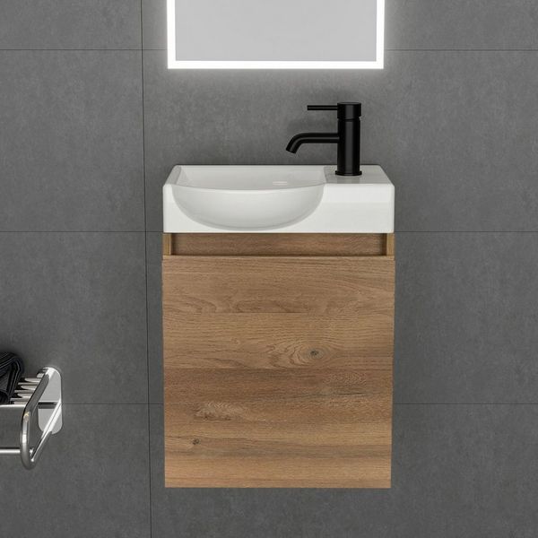 Alpenberger Badmöbel-Set Waschbecken mit Unterschrank und Spiegel für Gäste WC & Bad, (3-tlg. Komplett Set Vormontiert für Bad & Gäste WC, Waschplatz mit Badezimmerspiegel), Softclose Badschrank - LED beleuchteter Wandspiegel - Überlaufschutz