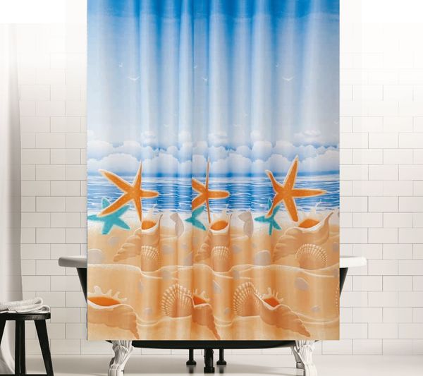 Textil Duschvorhang Modell Sandstrand 240x200 cm inkl. Duschvorhangringe