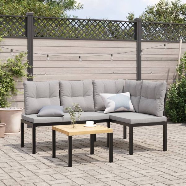 vidaXL Gartenbänke mit Kissen 2 Stk. Schwarz Pulverbeschichteter Stahl 4008566