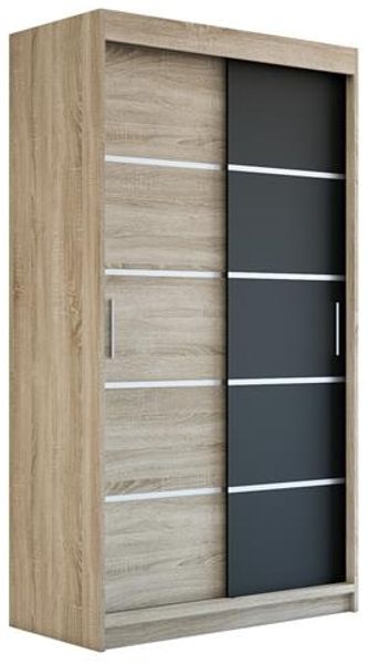 Schwebetürenschrank PARIS 2-türig Schrank 120 cm (mit Spiegel) Farbe: Sonoma , schwarz