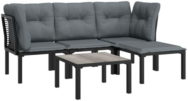 vidaXL 5-tlg. Garten-Lounge-Set Schwarz und Grau Poly Rattan 3187748 Bild 3