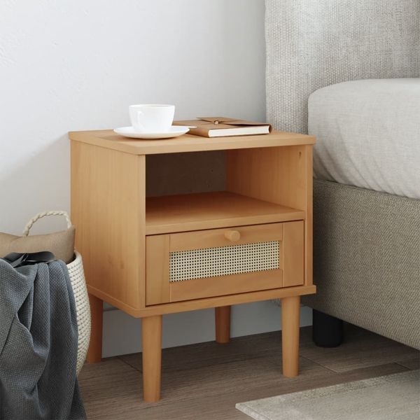 vidaXL Nachttisch SENJA Rattan-Look Braun 40x35x48cm Massivholz Kiefer 358010