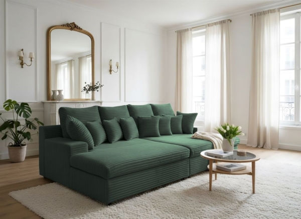 Bigsofa Couchgarnitur AROSA Megasofa in Stoff Tilia Dunkelgrün