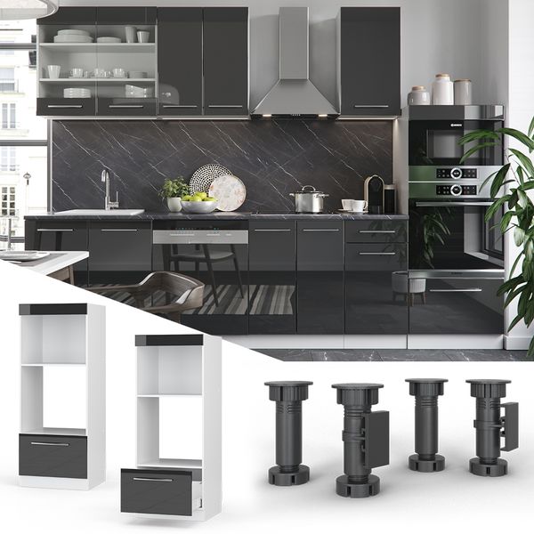 Mikrowellenschrank Fame-Line Anthrazit Hochglanz 60 cm offen Vicco Bild 2